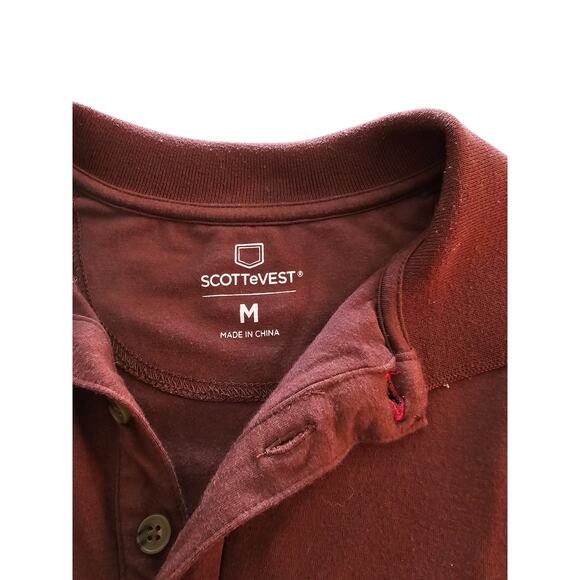 SCOTTeVEST Polo Shirt Mens Sz M Dark Red TEC Bamboo Hidden Zip Pockets Stretch - Picture 3 of 5